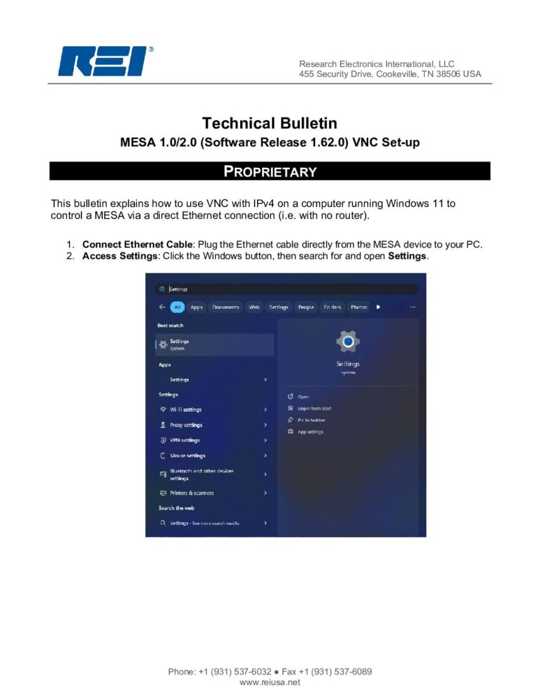MESA VNC Setup Technical Bulletin